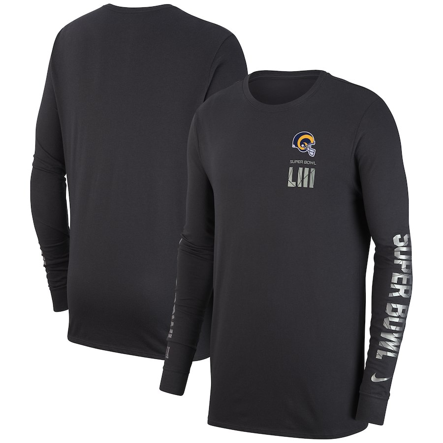 Los Angeles Rams Nike Super Bowl LIII Bound Media Night Long Sleeve T-Shirt Charcoal Los Angeles Rams Nike Super Bowl LIII Bound Media Night Long Sleeve T-Shirt Charcoal