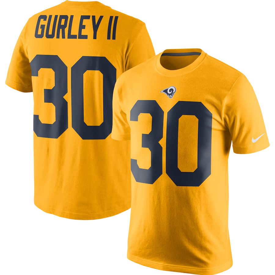 Los Angeles Rams 30 Todd Gurley II Nike Color Rush 2.0 Name & Number T-Shirt Gold Los Angeles Rams 30 Todd Gurley II Nike Color Rush 2.0 Name & Number T-Shirt Gold