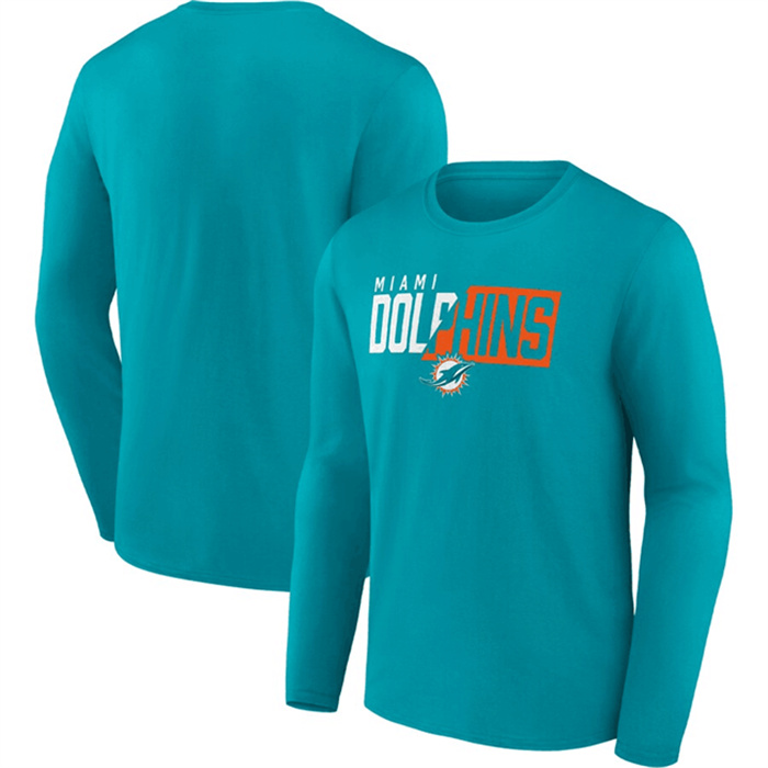 Men's Miami Dolphins Aqua One Two Long Sleeve T-Shirt Men's Miami Dolphins Aqua One Two Long Sleeve T-Shirt