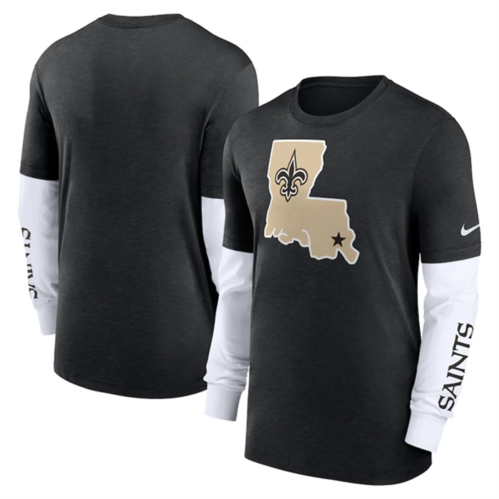 Men's New Orleans Saints Heather Black Slub Fashion Long Sleeve T-Shirt Men's New Orleans Saints Heather Black Slub Fashion Long Sleeve T-Shirt