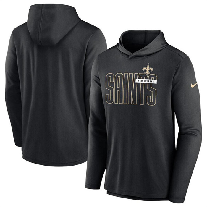 Men's New Orleans Saints Black Lightweight Performance Hooded Long Sleeve T-Shirt Men's New Orleans Saints Black Lightweight Performance Hooded Long Sleeve T-Shirt