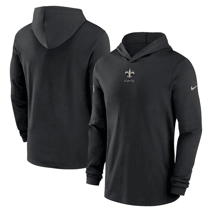 Men's New Orleans Saints Black Sideline Performance Long Sleeve Hoodie T-Shirt Men's New Orleans Saints Black Sideline Performance Long Sleeve Hoodie T-Shirt