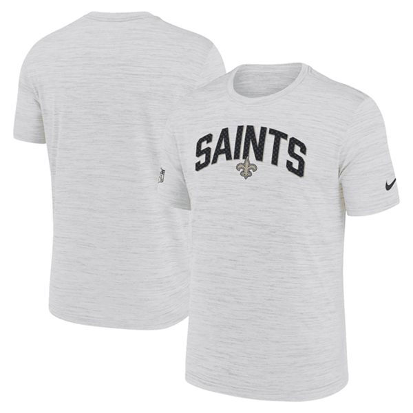 Men's New Orleans Saints White Sideline Velocity Stack Performance T-Shirt Men's New Orleans Saints White Sideline Velocity Stack Performance T-Shirt