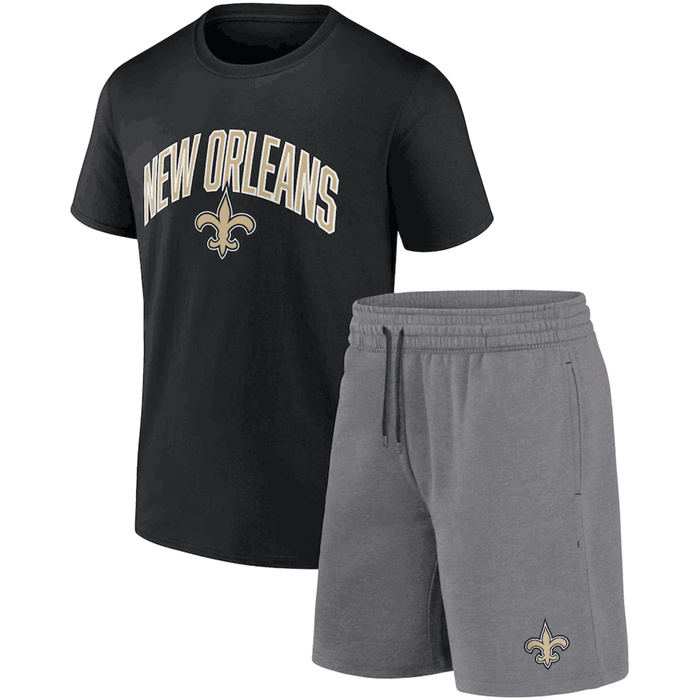 Men's New Orleans Saints Black Heather Gray Arch T-Shirt & Shorts Combo Set Men's New Orleans Saints Black Heather Gray Arch T-Shirt & Shorts Combo Set