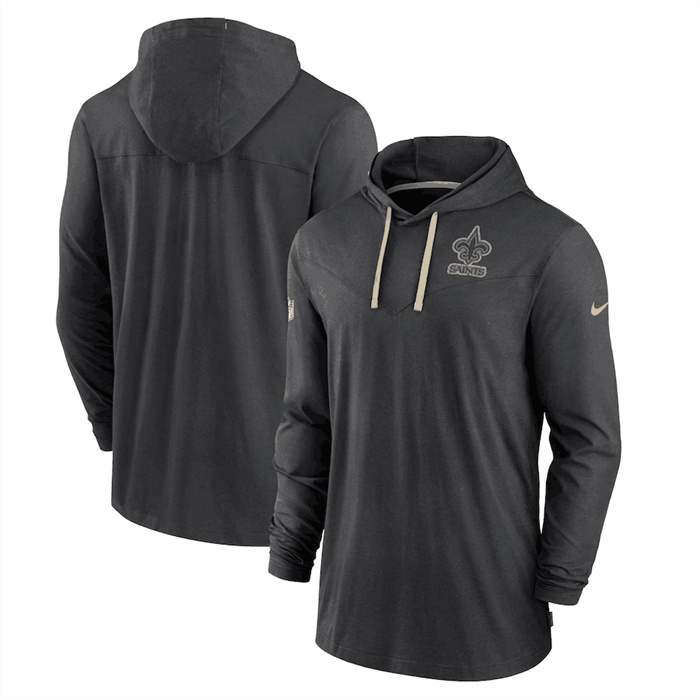 Men's New Orleans Saints Black Sideline Pop Performance Pullover Long Sleeve Hoodie T-Shirt Men's New Orleans Saints Black Sideline Pop Performance Pullover Long Sleeve Hoodie T-Shirt