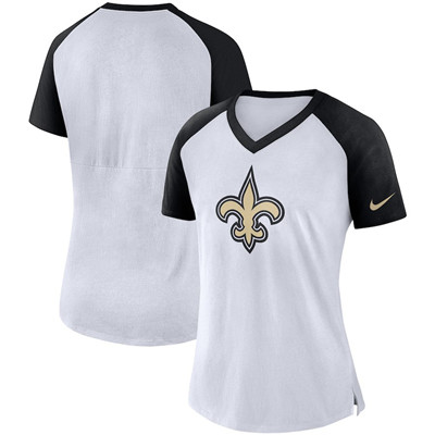 New Orleans Saints Nike Women's Top V Neck T-Shirt White Black New Orleans Saints Nike Women's Top V Neck T-Shirt White Black