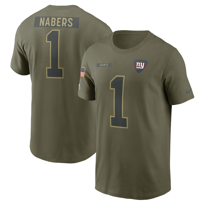 Men's New York Giants #1 Malik Nabers Olive 2025 Salute to Service Name & Number T-Shirt Men's New York Giants #1 Malik Nabers Olive 2025 Salute to Service Name & Number T-Shirt