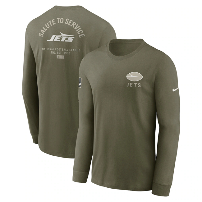 Men's New York Jets Olive 2025 Salute to Service Sideline Long Sleeve T-Shirt Men's New York Jets Olive 2025 Salute to Service Sideline Long Sleeve T-Shirt