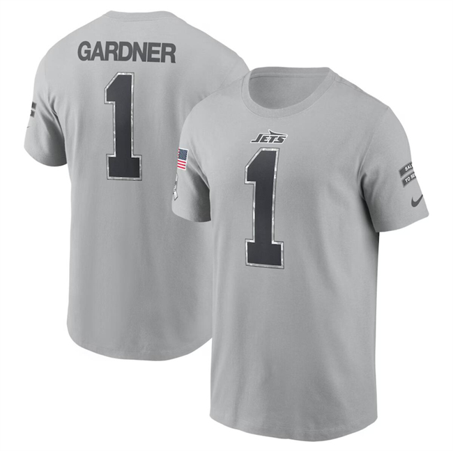 Men's New York Jets #1 Ahmad Sauce Gardner 2024 Gray Salute To Service Name & Number T-Shirt Men's New York Jets #1 Ahmad Sauce Gardner 2024 Gray Salute To Service Name & Number T-Shirt