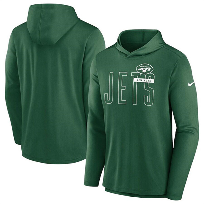 Men's New York Jets Green Lightweight Performance Hooded Long Sleeve T-Shirt Men's New York Jets Green Lightweight Performance Hooded Long Sleeve T-Shirt