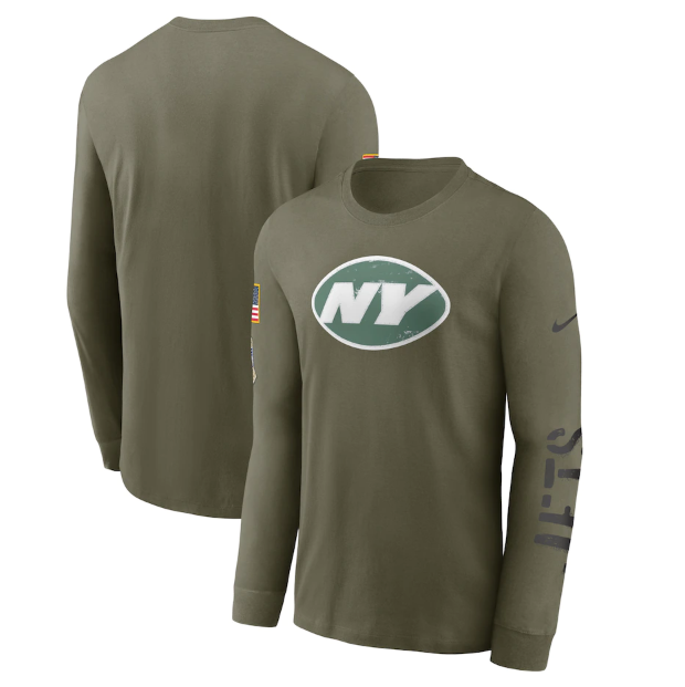 Men's New York Jets Olive 2022 Salute To Service Long Sleeve T-Shirt Men's New York Jets Olive 2022 Salute To Service Long Sleeve T-Shirt