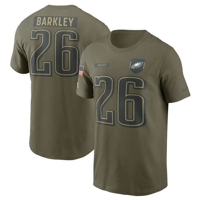 Men's Philadelphia Eagles #26 Saquon Barkley Olive 2025 Salute to Service Name & Number T-Shirt Men's Philadelphia Eagles #26 Saquon Barkley Olive 2025 Salute to Service Name & Number T-Shirt