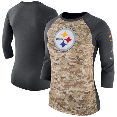 Women's Pittsburgh Steelers Nike Camo Charcoal Salute to Service Legend Three-Quarter Raglan Sleeve T-Shirt Women's Pittsburgh Steelers Nike Camo Charcoal Salute to Service Legend Three-Quarter Raglan Sleeve T-Shirt