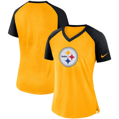 Pittsburgh Steelers Nike Women's Top V Neck T-Shirt Gold Black Pittsburgh Steelers Nike Women's Top V Neck T-Shirt Gold Black