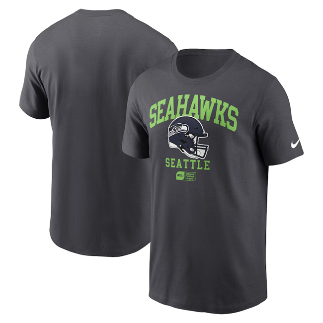 Men's Seattle Seahawks Anthracite Helmet Essential T-Shirt Men's Seattle Seahawks Anthracite Helmet Essential T-Shirt