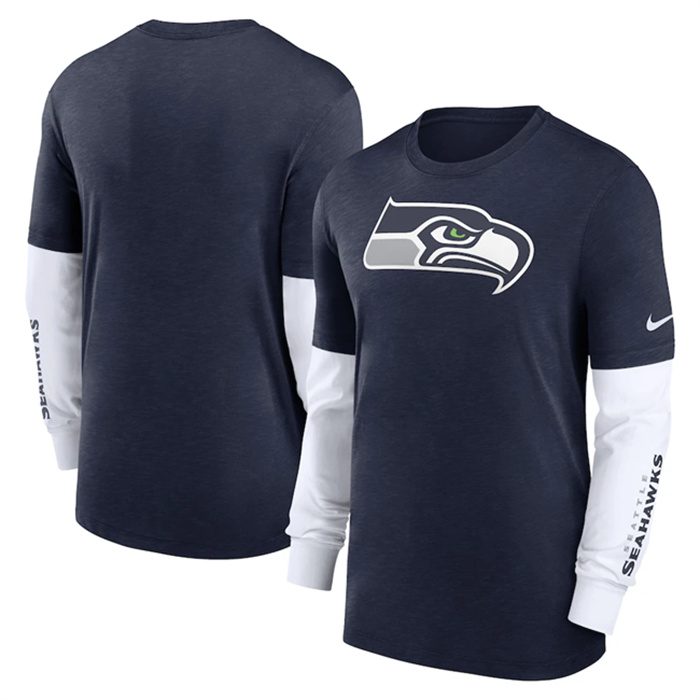 Men's Seattle Seahawks Heather Navy Slub Fashion Long Sleeve T-Shirt Men's Seattle Seahawks Heather Navy Slub Fashion Long Sleeve T-Shirt