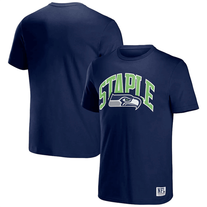 Men's Seattle Seahawks X Staple Navy Logo Lockup T-Shirt Men's Seattle Seahawks X Staple Navy Logo Lockup T-Shirt