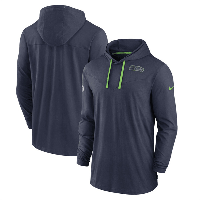 Men's Seattle Seahawks Navy Sideline Pop Performance Pullover Long Sleeve Hoodie T-Shirt Men's Seattle Seahawks Navy Sideline Pop Performance Pullover Long Sleeve Hoodie T-Shirt