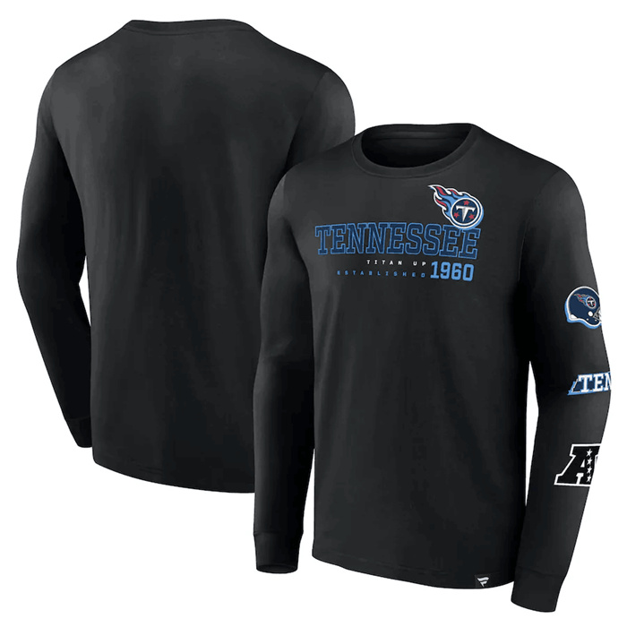 Men's Tennessee Titans Black High Whip Pitcher Long Sleeve T-Shirt Men's Tennessee Titans Black High Whip Pitcher Long Sleeve T-Shirt