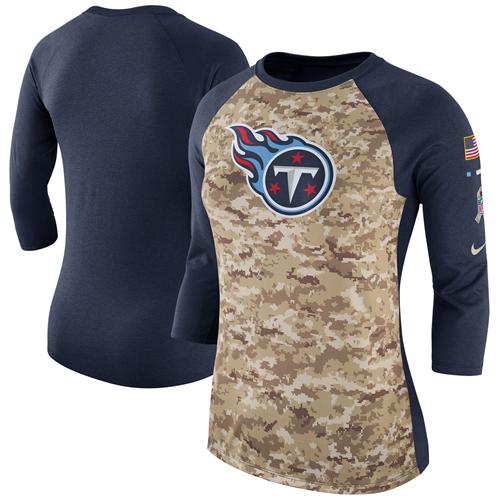 Women's Tennessee Titans Nike Camo Navy Salute to Service Legend Three-Quarter Raglan Sleeve T-Shirt Women's Tennessee Titans Nike Camo Navy Salute to Service Legend Three-Quarter Raglan Sleeve T-Shirt