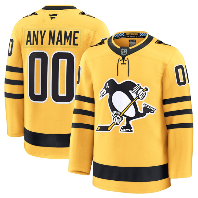 Men's Pittsburgh Penguins Custom Gold 2025 Alternate Stitched Hockey Jersey Men's Pittsburgh Penguins Custom Gold 2025 Alternate Stitched Hockey Jersey