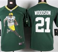 Nike youth Green Bay Packers #21 Woodson Green Portrait Fashion Game Jerseys