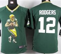 Nike youth Green Bay Packers #12 Rodgers Green Portrait Fashion Game Jerseys