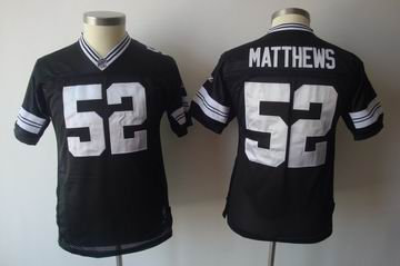 youth Green Bay Packers 52 Clav Matthews full black jersey