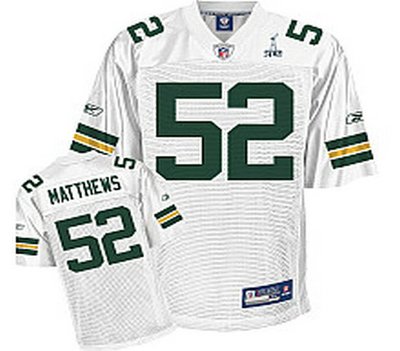 Green Bay Packers Clay Matthews 52 Super Bowl XLV White Youth Jersey