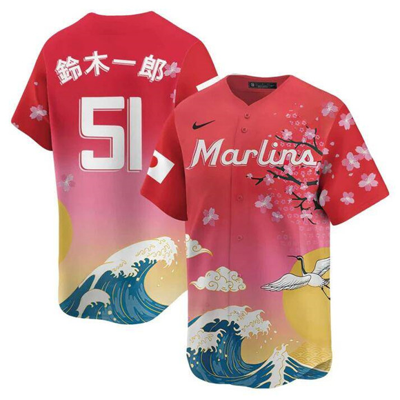 Men's Miami Marlins #51 鈴木一郎 Pink Japanese Heritage Night 2025 Limited Baseball Jersey Men's Miami Marlins #51 鈴木一郎 Pink Japanese Heritage Night 2025 Limited Baseball Jersey