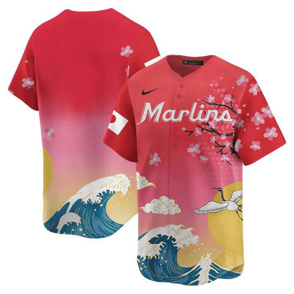 Men's Miami Marlins Blank Pink Japanese Heritage Night 2025 Limited Baseball Jersey Men's Miami Marlins Blank Pink Japanese Heritage Night 2025 Limited Baseball Jersey