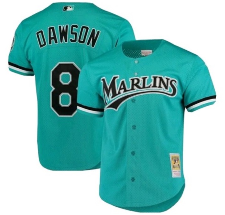 Men's Miami Marlins #8 Andre Dawson Teal 1995 Throwback Stitched Baseball Jersey Men's Miami Marlins #8 Andre Dawson Teal 1995 Throwback Stitched Baseball Jersey