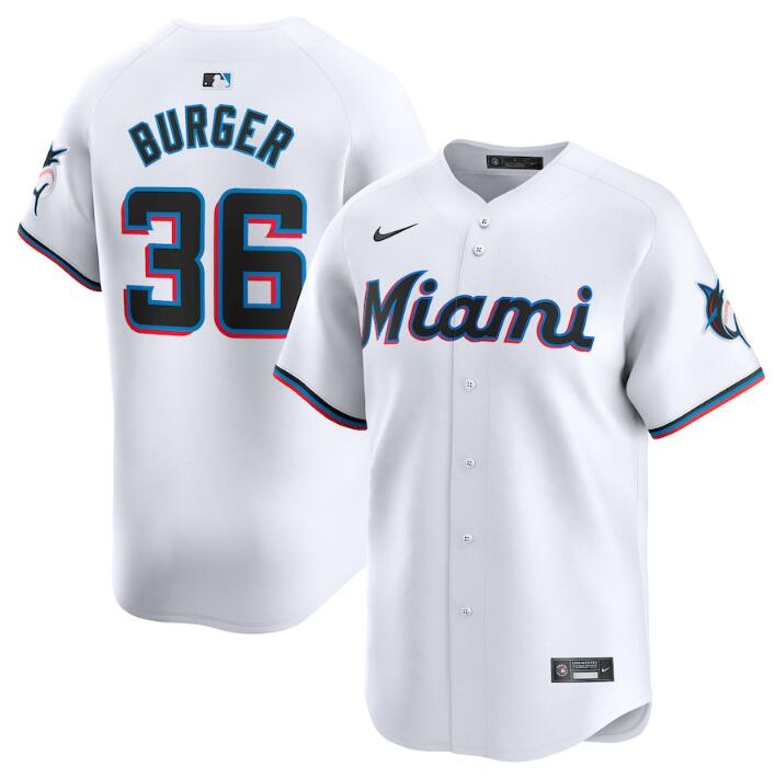 Men's Miami Marlins #36 Jake Burger White 2024 Home Limited Stitched Baseball Jersey Men's Miami Marlins #36 Jake Burger White 2024 Home Limited Stitched Baseball Jersey