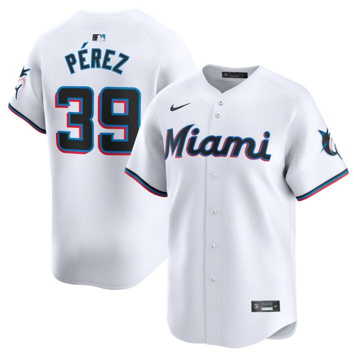 Men's Miami Marlins #39 Eury Pérez White 2024 Home Limited Stitched Baseball Jersey Men's Miami Marlins #39 Eury Pérez White 2024 Home Limited Stitched Baseball Jersey