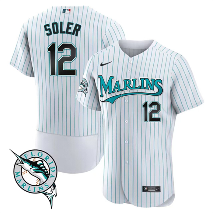 Men's Miami Marlins #12 Jorge Soler White Flex Base Stitched Jersey Men's Miami Marlins #12 Jorge Soler White Flex Base Stitched Jersey