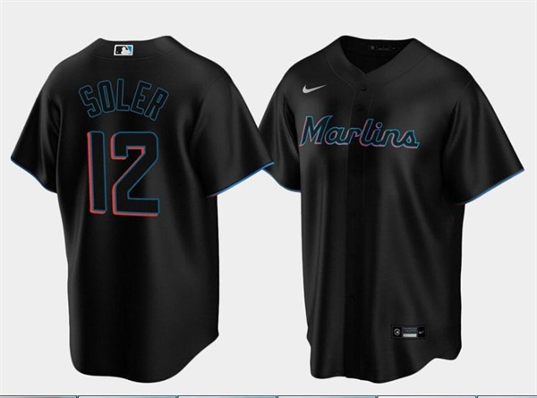 Men's Miami Marlins #12 Jorge Soler Black Cool Base Stitched Jersey Men's Miami Marlins #12 Jorge Soler Black Cool Base Stitched Jersey
