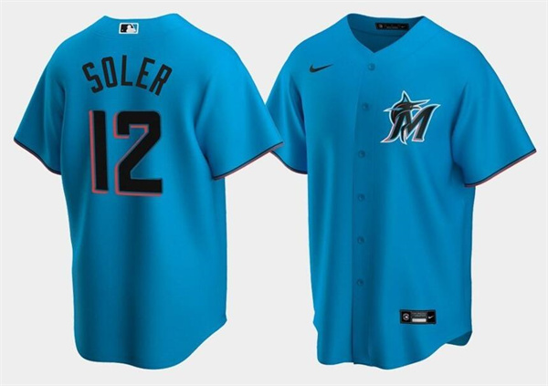Men's Miami Marlins #12 Jorge Soler Blue Cool Base Stitched Jersey Men's Miami Marlins #12 Jorge Soler Blue Cool Base Stitched Jersey