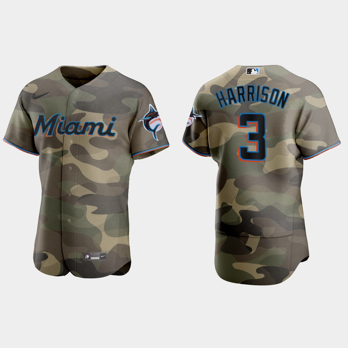 Miami Marlins #3 Monte Harrison Men's Nike 2021 Armed Forces Day Authentic MLB Jersey -Camo Miami Marlins #3 Monte Harrison Men's Nike 2021 Armed Forces Day Authentic MLB Jersey -Camo