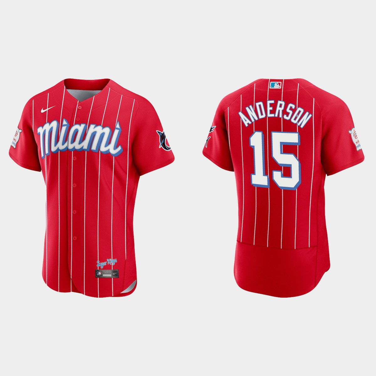 Miami Marlins #15 Brian Anderson Men's Nike 2021 City Connect Authentic MLB Jersey Red Miami Marlins #15 Brian Anderson Men's Nike 2021 City Connect Authentic MLB Jersey Red