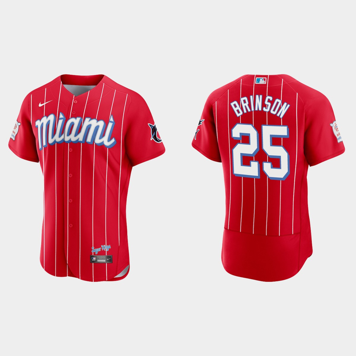 Miami Marlins #25 Lewis Brinson Men's Nike 2021 City Connect Authentic MLB Jersey Red Miami Marlins #25 Lewis Brinson Men's Nike 2021 City Connect Authentic MLB Jersey Red