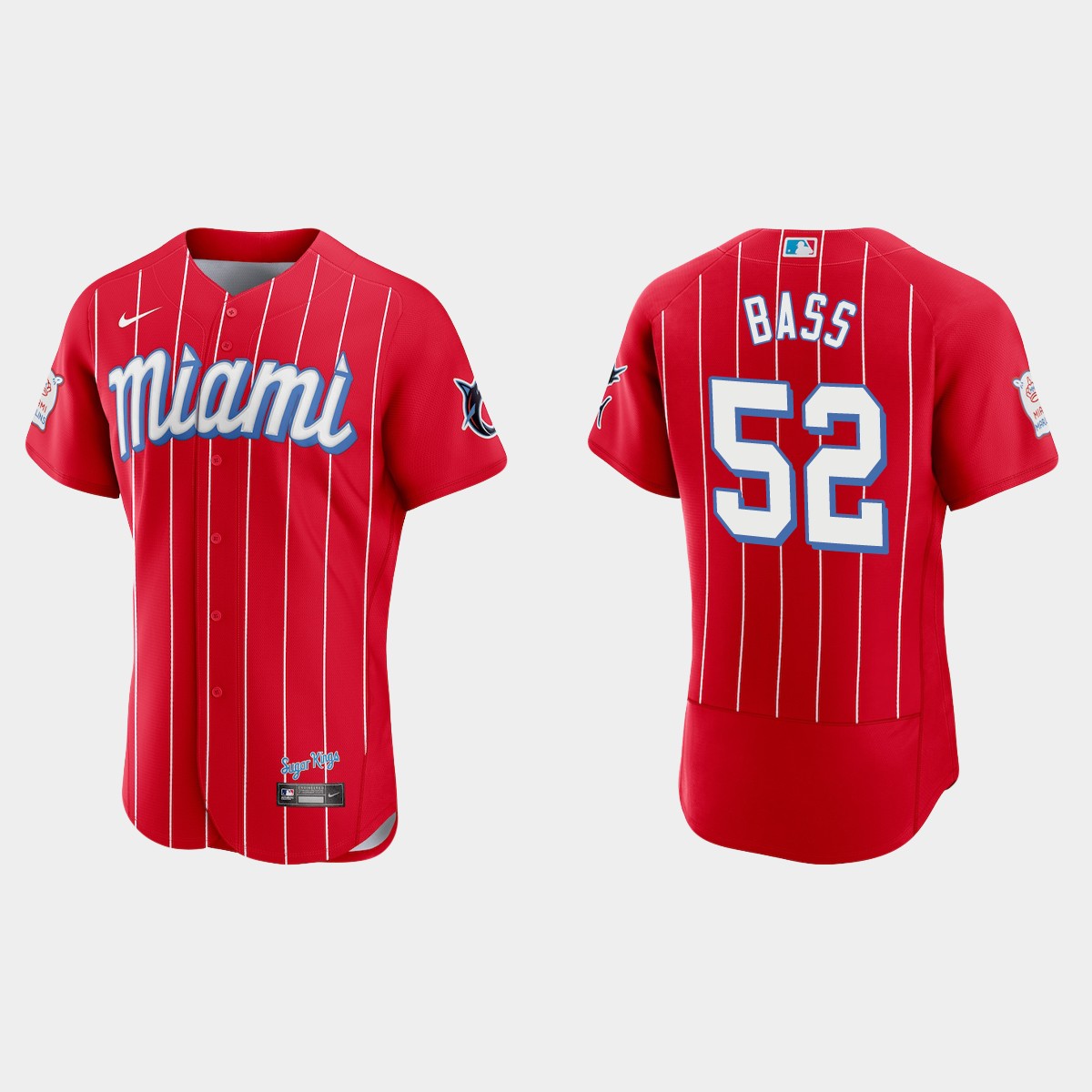 Miami Marlins #52 Anthony Bass Men's Nike 2021 City Connect Authentic MLB Jersey Red Miami Marlins #52 Anthony Bass Men's Nike 2021 City Connect Authentic MLB Jersey Red