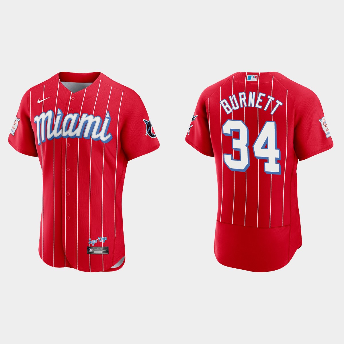 Miami Marlins #34 A.J. Burnett Men's Nike 2021 City Connect Authentic MLB Jersey Red Miami Marlins #34 A.J. Burnett Men's Nike 2021 City Connect Authentic MLB Jersey Red