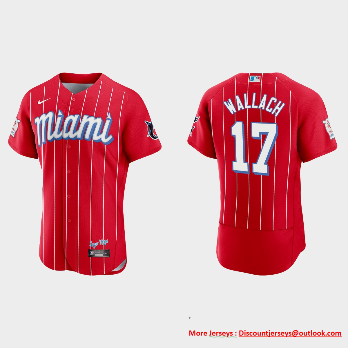 Miami Marlins #17 Chad Wallach Men's Nike 2021 City Connect Authentic MLB Jersey Red Miami Marlins #17 Chad Wallach Men's Nike 2021 City Connect Authentic MLB Jersey Red