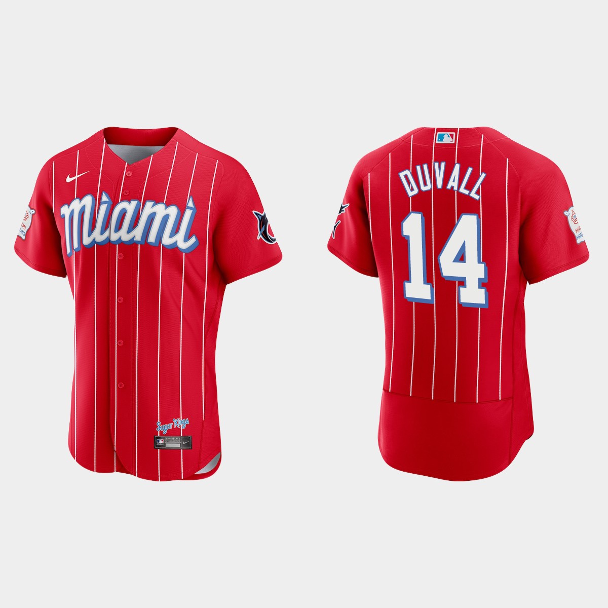 Miami Marlins #14 Adam Duvall Men's Nike 2021 City Connect Authentic MLB Jersey Red Miami Marlins #14 Adam Duvall Men's Nike 2021 City Connect Authentic MLB Jersey Red