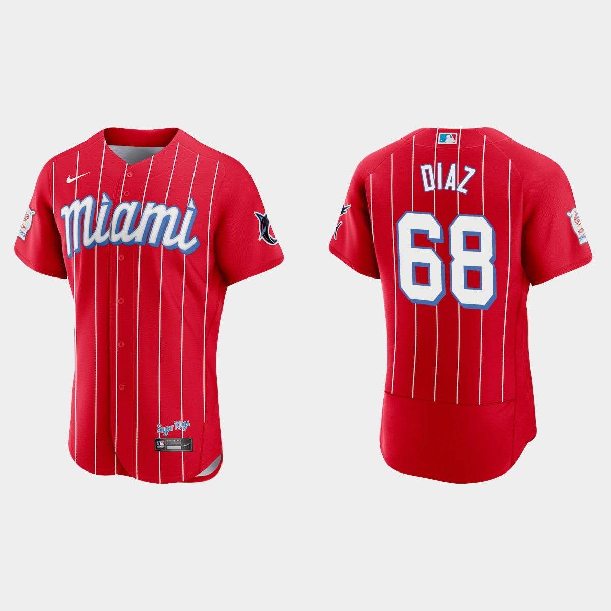 Miami Marlins #68 Lewin Diaz Men's Nike 2021 City Connect Authentic MLB Jersey Red Miami Marlins #68 Lewin Diaz Men's Nike 2021 City Connect Authentic MLB Jersey Red