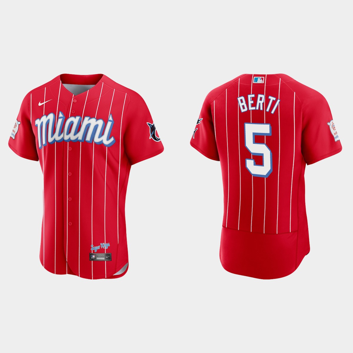 Miami Marlins #5 Jon Berti Men's Nike 2021 City Connect Authentic MLB Jersey Red Miami Marlins #5 Jon Berti Men's Nike 2021 City Connect Authentic MLB Jersey Red