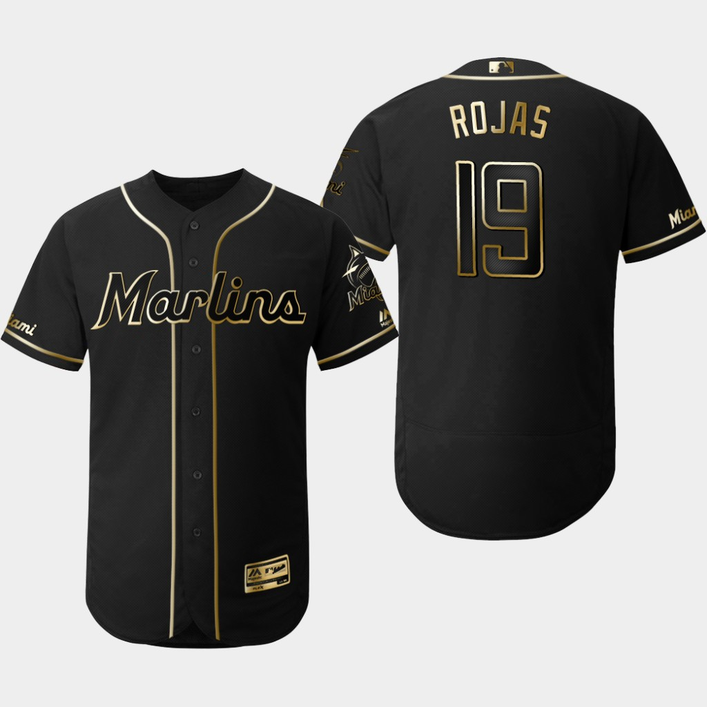 Marlins 19 Miguel Rojas Black Gold Flexbase Jersey Marlins 19 Miguel Rojas Black Gold Flexbase Jersey