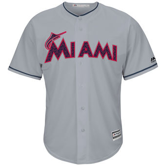 Miami Marlins Majestic Fashion Stars & Stripes Cool Base Jersey - Gray Miami Marlins Majestic Fashion Stars & Stripes Cool Base Jersey - Gray
