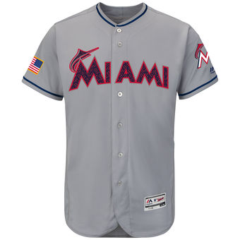 Miami Marlins Majestic Fashion Stars & Stripes FlexBase Jersey - Gray Miami Marlins Majestic Fashion Stars & Stripes FlexBase Jersey - Gray