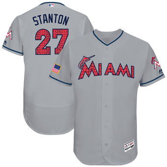 Miami Marlins Giancarlo Stanton Majestic Fashion Stars & Stripes FlexBase Player Jersey - Gray (2) Miami Marlins Giancarlo Stanton Majestic Fashion Stars & Stripes FlexBase Player Jersey - Gray (2)